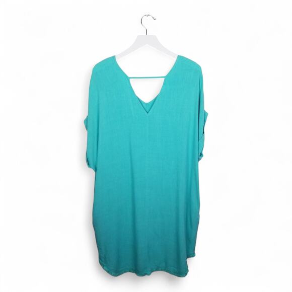 UMGEE Dress Linen Cotton V-neck V-back Rough Hem Green - Size Small - Picture 5 of 8